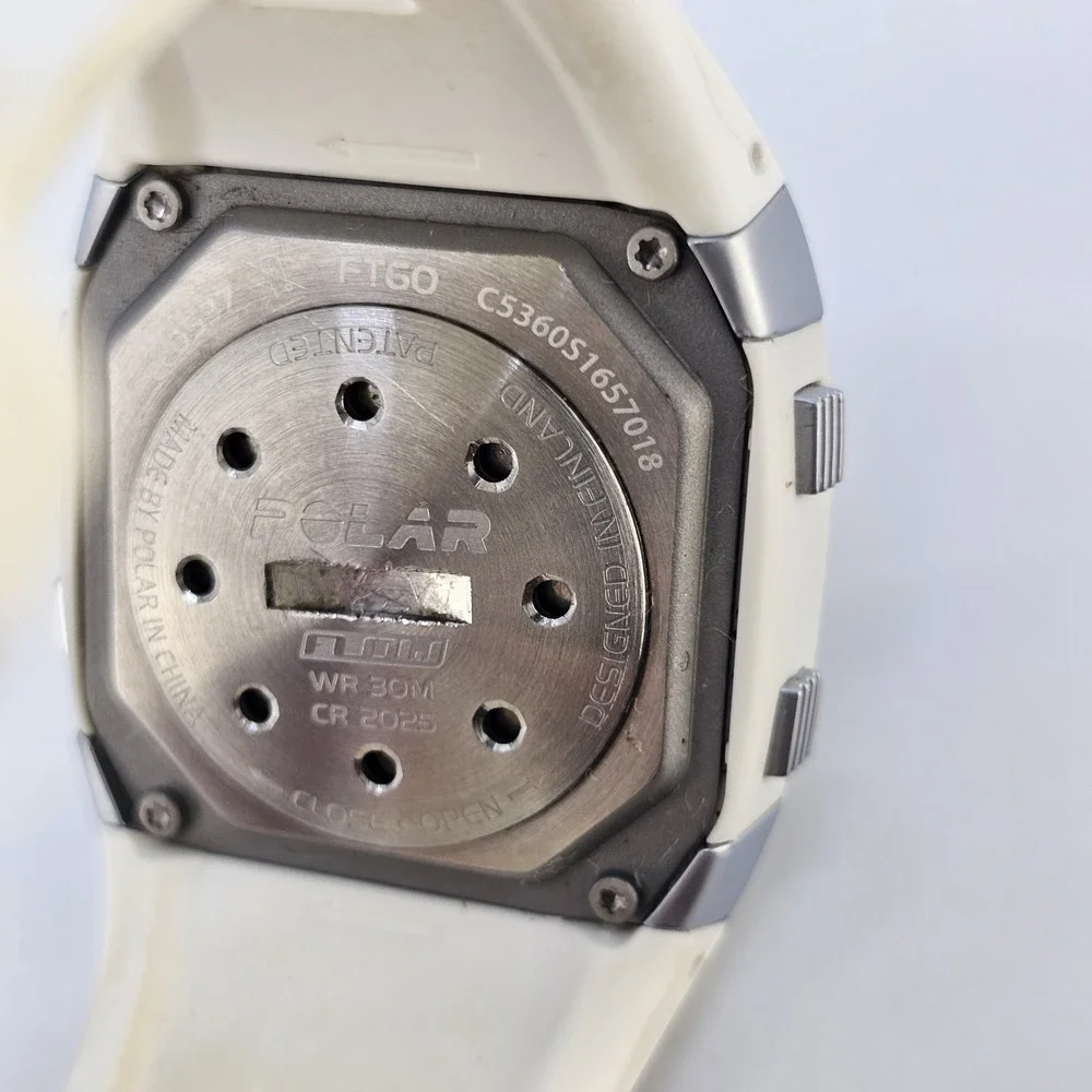 Polar FT60 Men's Digital Watch 40MM White Case White Plastic Bands New Battery